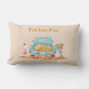 Fall Into Fun Autumn Theme Bears Pumpkin Truck Lumbar Cushion