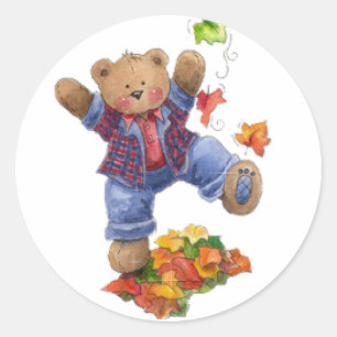 Fall is Fun Bear Classic Round Sticker