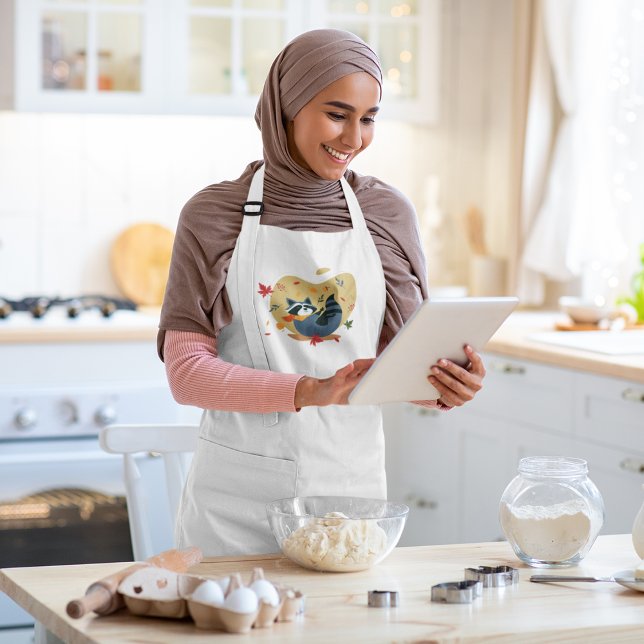 Fall Is In Air With Swinging Racoon Long Apron (Fall Is In Air With Swinging Raccoon Long Apron)