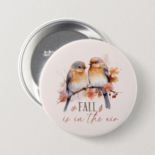 Fall Is In The Air – Cute Birds & Autumn Leaves 7.5 Cm Round Badge
