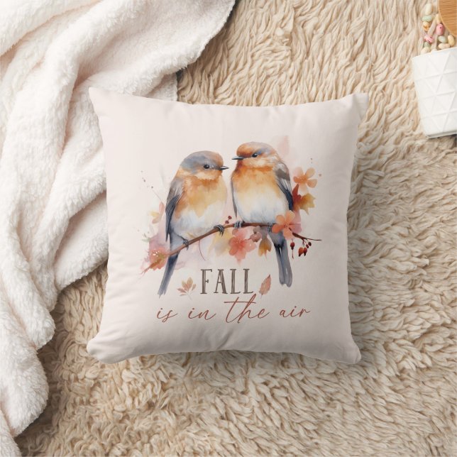 Fall Is In The Air – Cute Birds & Autumn Leaves Cushion (Blanket)