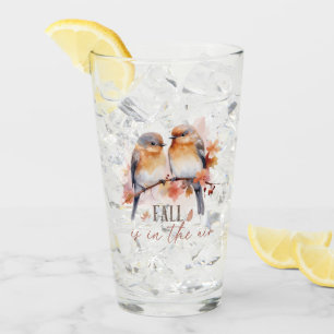 Fall Is In The Air – Cute Birds & Autumn Leaves Glass