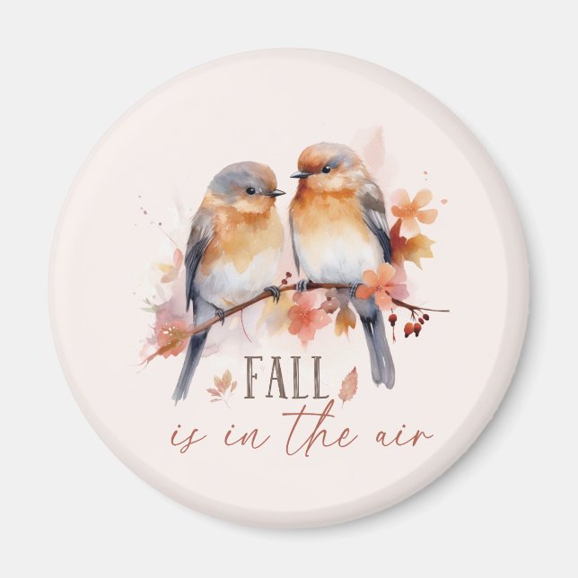 Fall Is In The Air – Cute Birds & Autumn Leaves Magnet (Front)