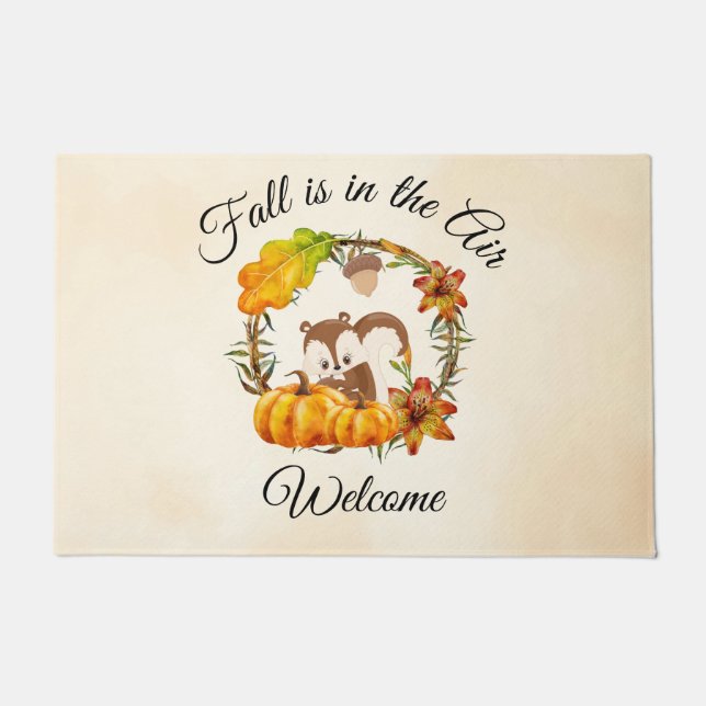 Fall is in the Air Saying with Squirrel Welcome Doormat (Front)