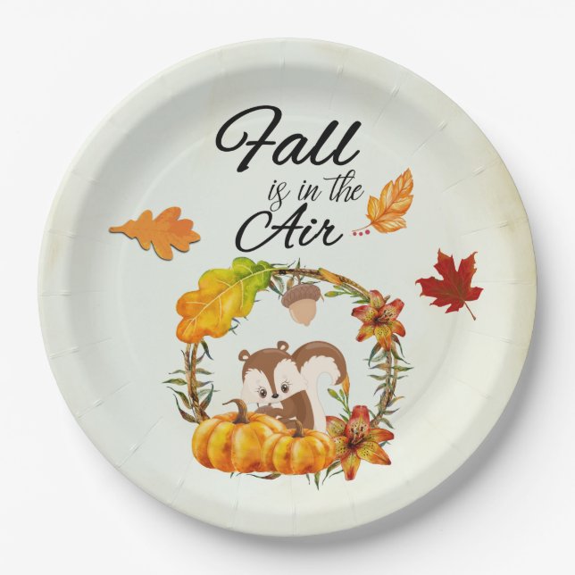 Fall is in the Air Typography with Squirrel Paper Plate (Front)
