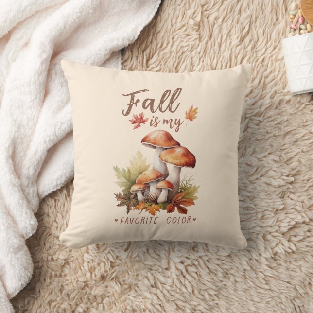 Fall Is My Favourite Colour – Mushrooms & Leaves Cushion (Blanket)