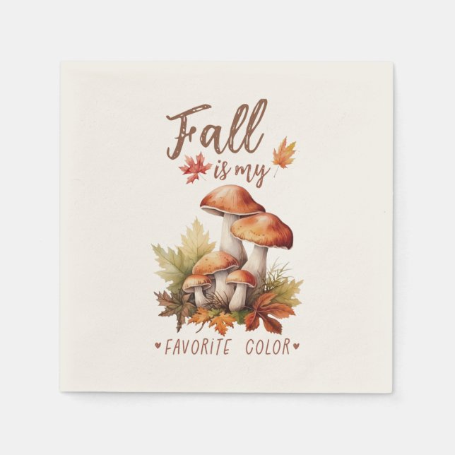 Fall Is My Favourite Colour – Mushrooms & Leaves Napkin (Front)