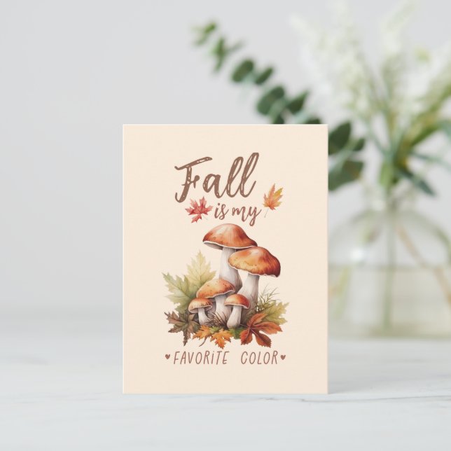 Fall Is My Favourite Colour – Mushrooms & Leaves Postcard (Standing Front)