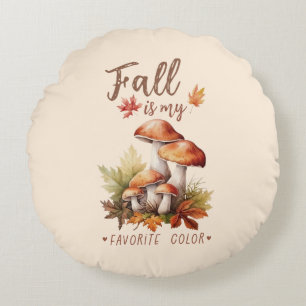 Fall Is My Favourite Colour – Mushrooms & Leaves Round Cushion