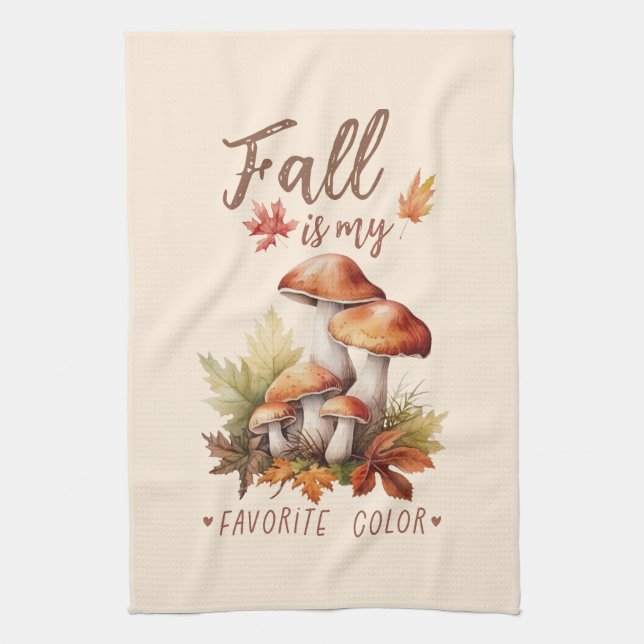 Fall Is My Favourite Colour – Mushrooms & Leaves Tea Towel (Vertical)