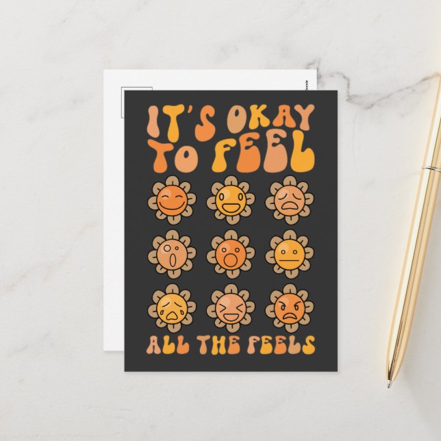  Fall Its Okay To Feel All The Feels Mental Health Holiday Postcard (Front/Back In Situ)