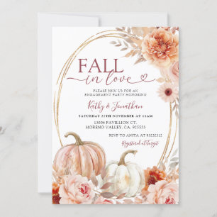 Fall Ivory Beige Floral Pumpkin Engagement Party  Invitation