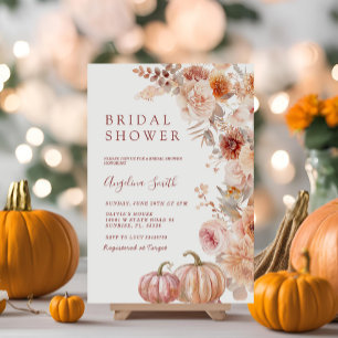 Fall Ivory Beige Flower Pumpkin Bridal Shower  Invitation