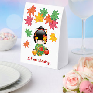 Fall Kokeshi Doll Green Kimono Geisha Girl