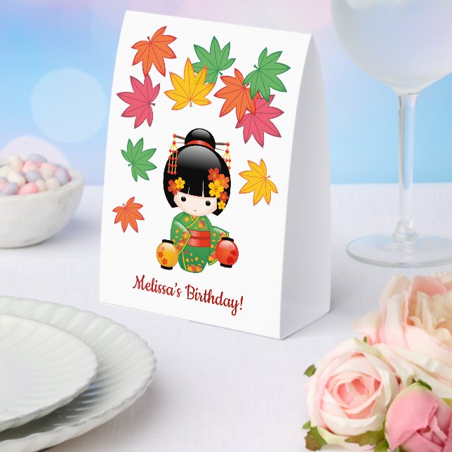 Fall Kokeshi Doll Green Kimono Geisha Girl (Insitu(Wedding))