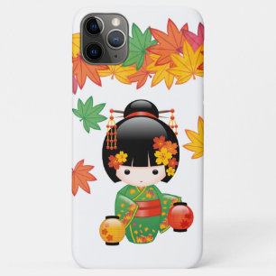 Fall Kokeshi Doll - Green Kimono Geisha Girl iPhone 11 Pro Max Case