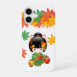 Fall Kokeshi Doll - Green Kimono Geisha Girl iPhone 16 Case
