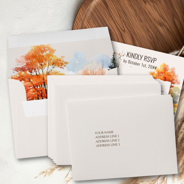 Fall Lake Neutral Cream Wedding Addressed RSVP Envelope (Pre-Addressed RSVP Envelopes from the Fall Lake Wedding Collection by Darling & May)