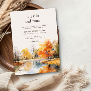 Fall Lake Watercolor Destination Wedding Invitation
