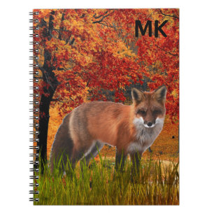 Fall Landscape with Red Fox Monogram Notebook