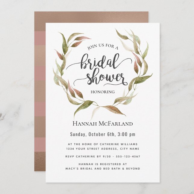 Fall Laurel Wreath Bridal Shower Invitation (Front/Back)