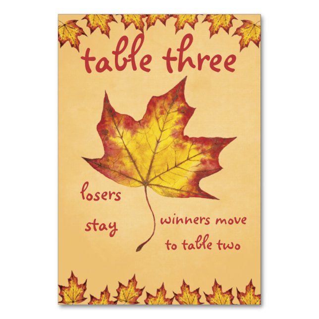 Fall Leaf Bunco Table Card #3 (Front)