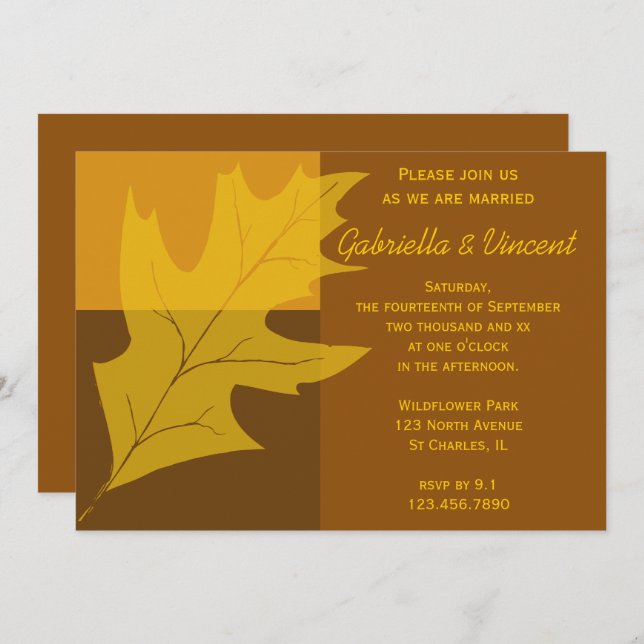 Fall Leaf Colour Block Wedding Invitation (Front/Back)