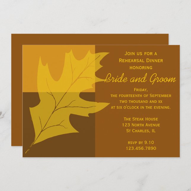 Fall Leaf Colour Block Wedding Rehearsal Dinner Invitation (Front/Back)