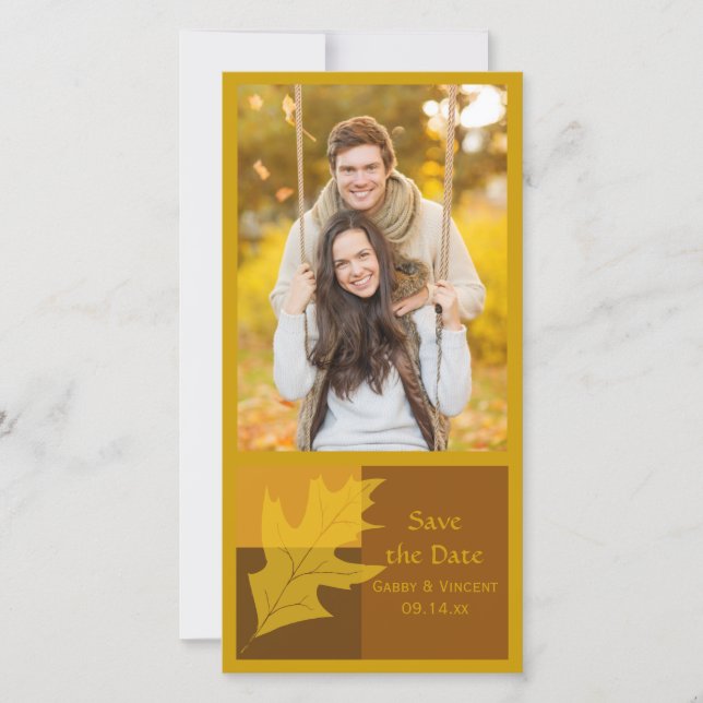Fall Leaf Colour Block Wedding Save the Date (Front)