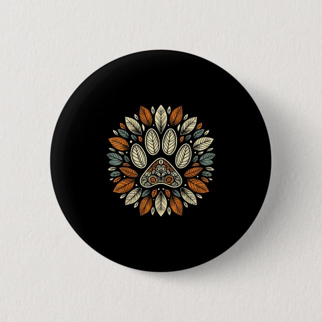 Fall Leaf Dog Paw Print Autumn Maple Leaf Thanksgi 6 Cm Round Badge (Front)