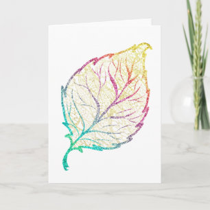 Fall leaf elegant cute pastel pink teal gold  card