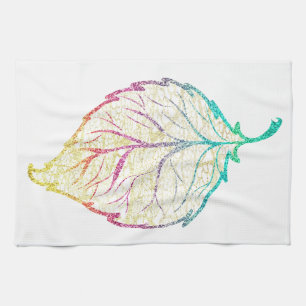Fall leaf elegant cute pastel pink teal gold tea towel