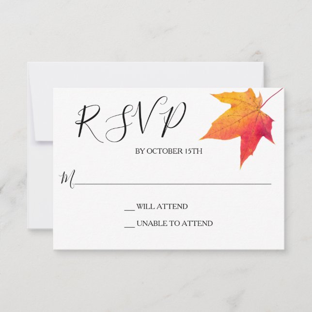 Fall Leaf Elegant Wedding Response Reply RSVP (Front)
