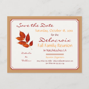 Fall Leaf Family Reunion, Party Save the Date Announcement Postcard