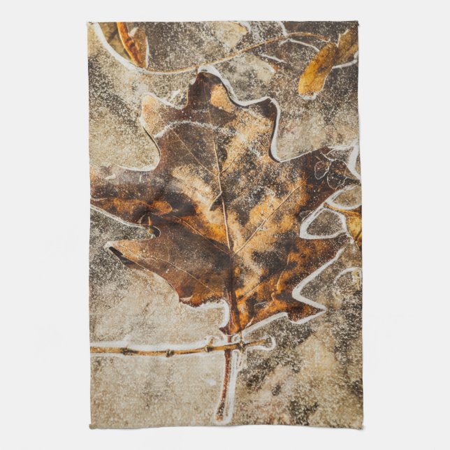 Fall Leaf Frozen Marsh Nature Tea Towel (Vertical)