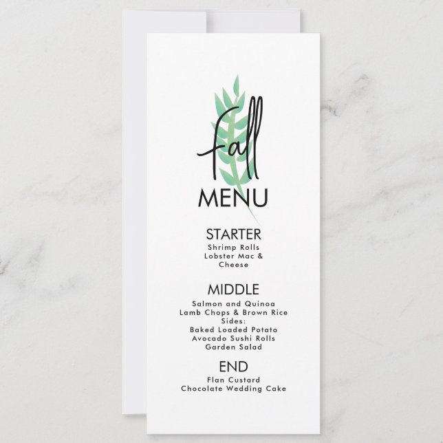 Fall Leaf Greenery Wedding Holiday Menu Card (Front)