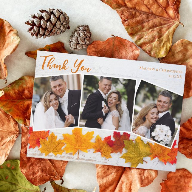 Fall Leaf Newlywed Photo Thanksgiving Wedding Thank You Card (Creator Uploaded)