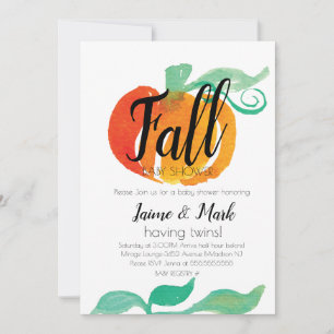 Fall Leaf Pumpkin  Baby Shower Watercolor Orange Invitation