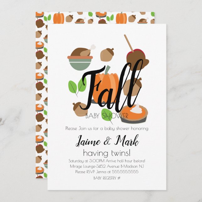 Fall Leaf Pumpkin Pie Baby Shower  Invitation (Front/Back)