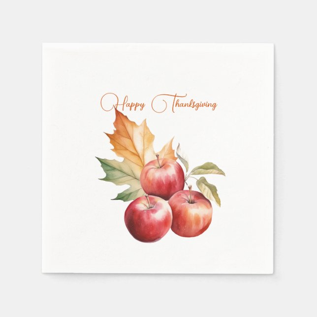 Fall Leaf & Red Apples Happy Thanksgiving Napkin (Front)