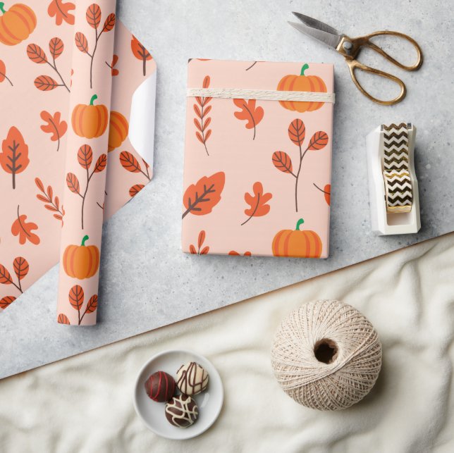 Fall Leaf Seamless Wrapping Paper with Cute Charm (Crafts)