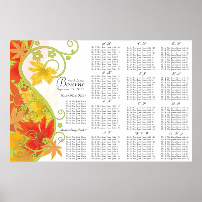 Fall Leaf Seating Chart Table Numbers (Front)