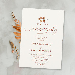 Fall Leaf Terracotta Soft Calligraphy Engagement Invitation
