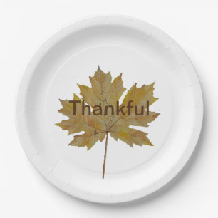 Fall leaf thankful watercolor paper plate