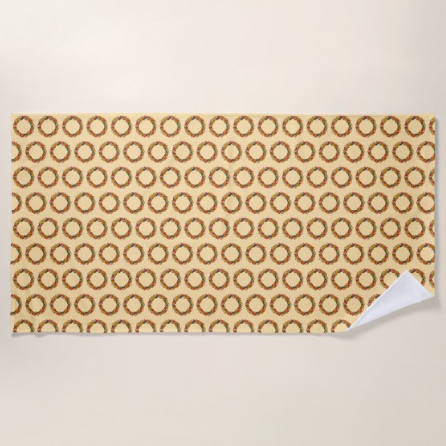 Fall Leaf Wreath Circle Beach Towel (Front)
