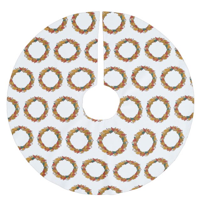 Fall Leaf Wreath Circle Brushed Polyester Tree Skirt (Front)