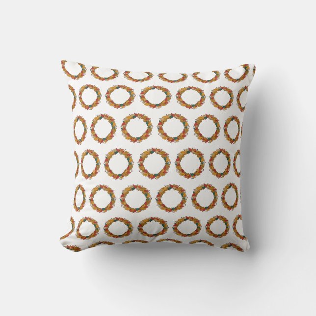 Fall Leaf Wreath Circle Cushion (Front)