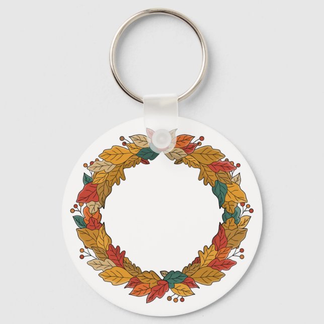 Fall Leaf Wreath Circle Key Ring (Front)
