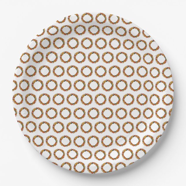 Fall Leaf Wreath Circle Paper Plate (Front)