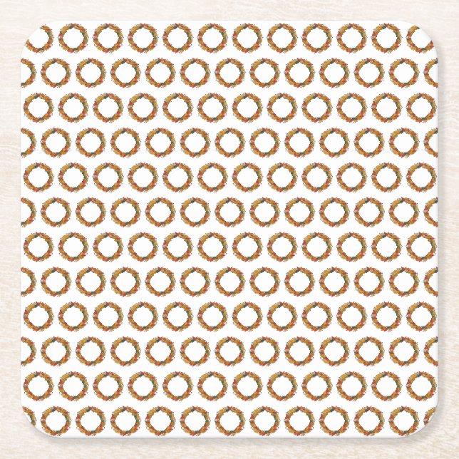 Fall Leaf Wreath Circle Square Paper Coaster (Front)